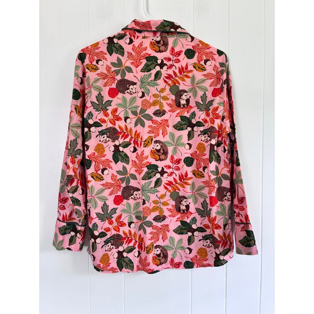 Printfresh Pink Hedgehog Organic Cotton Pajama Top Long Sleeve XXS Autumn Leaf - Picture 2 of 5